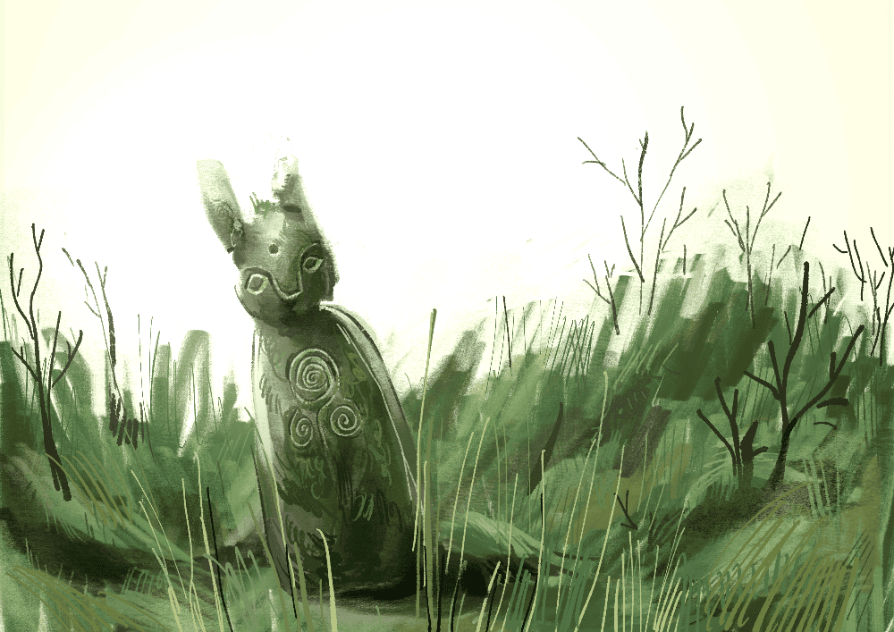 a hare statue in a field