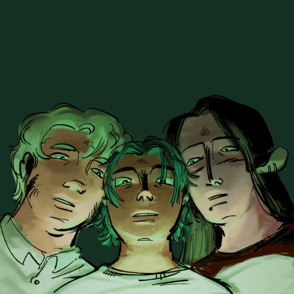 the trio looking down at the camera
