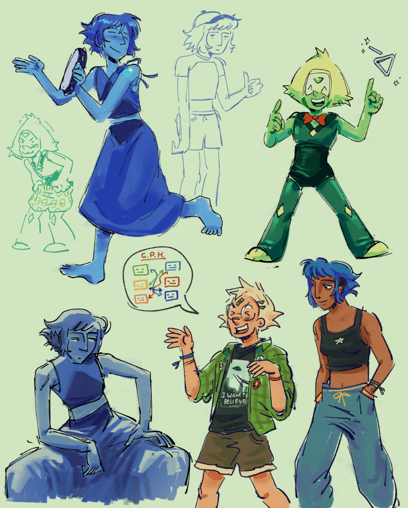 a bunch of drawings of lapis and peridot